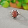 Adjustable Open Ring Women Men Vintage Floral Design Copper Jewelry With Red Agate Oval Cabochon