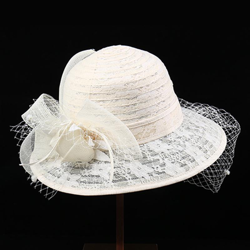 Hat female sun hat summer fashion flat edge lace mesh cover face sunscreen flower French celebrity small fragrance