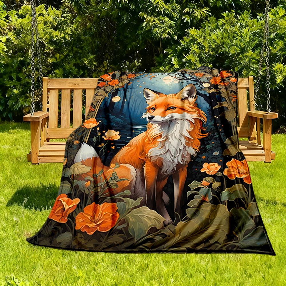 1 Stück Fuchs Waldblumen Flanelldecke, Bequeme und Warme Decke, für Camping Sofa Bett und Couch Büro016