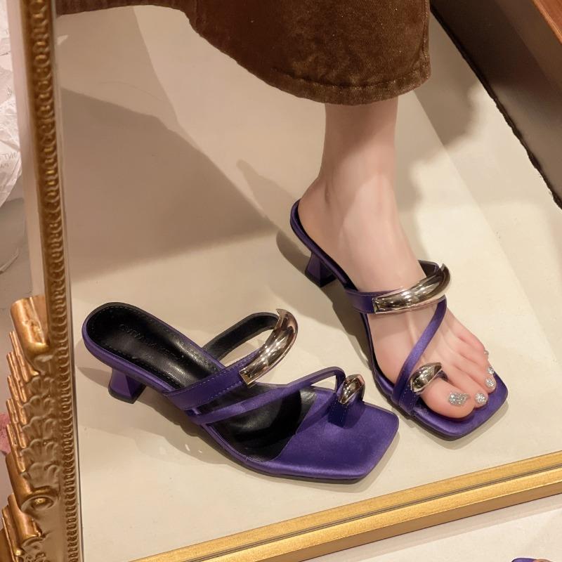 Summer New Casual and Comfortable Sexy Sandals Anti Slip and Wear-resistant Solid Color Square Toe High-heeled Sandals for Women