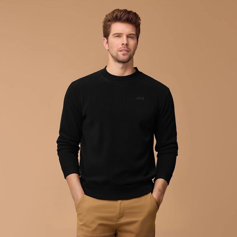 JEEP Men's Thick Chenille Fleece Embroidered Round Neck Sweater