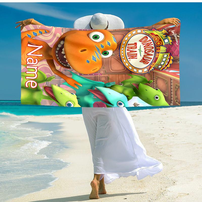 Personalized customized proof beach towel with Dinosaur Train pattern - soft, absorbent, quick-drying, perfect swimming, camping&bathing