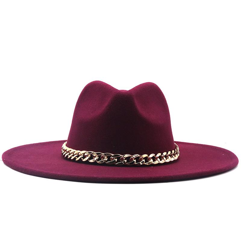 .Cm European and American autumn and winter women's woolen hat, British style chain jazz hat, crimped hat