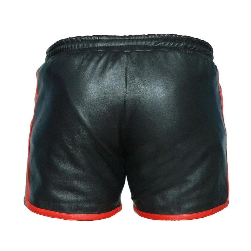 Stylish sheepskin boxer Handmade Gym Summer Men's black leather shorts Real Soft