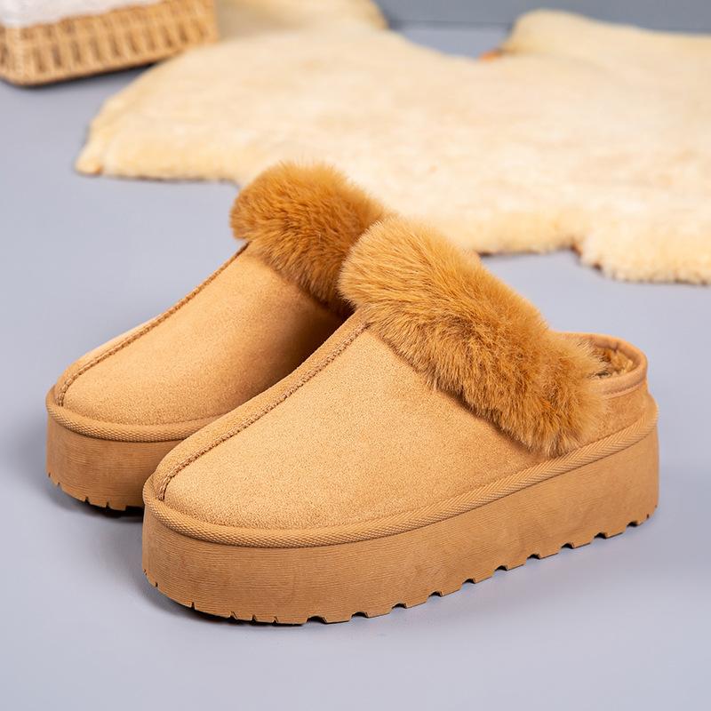 [Customized] 2025 New Thick-soled Heightening Snow Cotton Slippers Women's Thick Velvet Warm and Versatile Non-slip Cotton Shoes