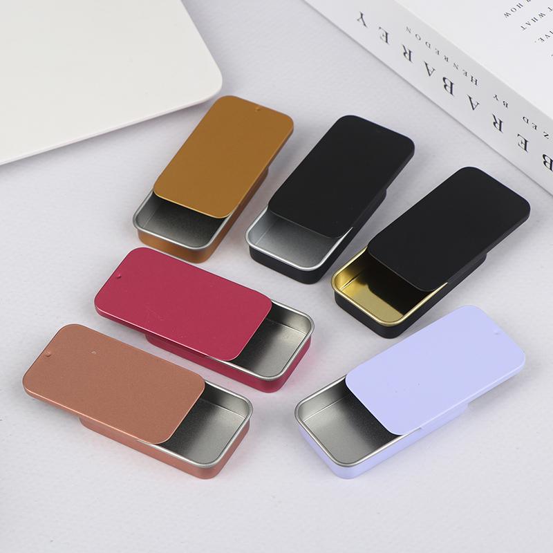60*34*11mm Slide Cover Aluminum Box Refillable Containers Square Storage Box Cosmetic Lip Balm Cream Jewelry Pill Case