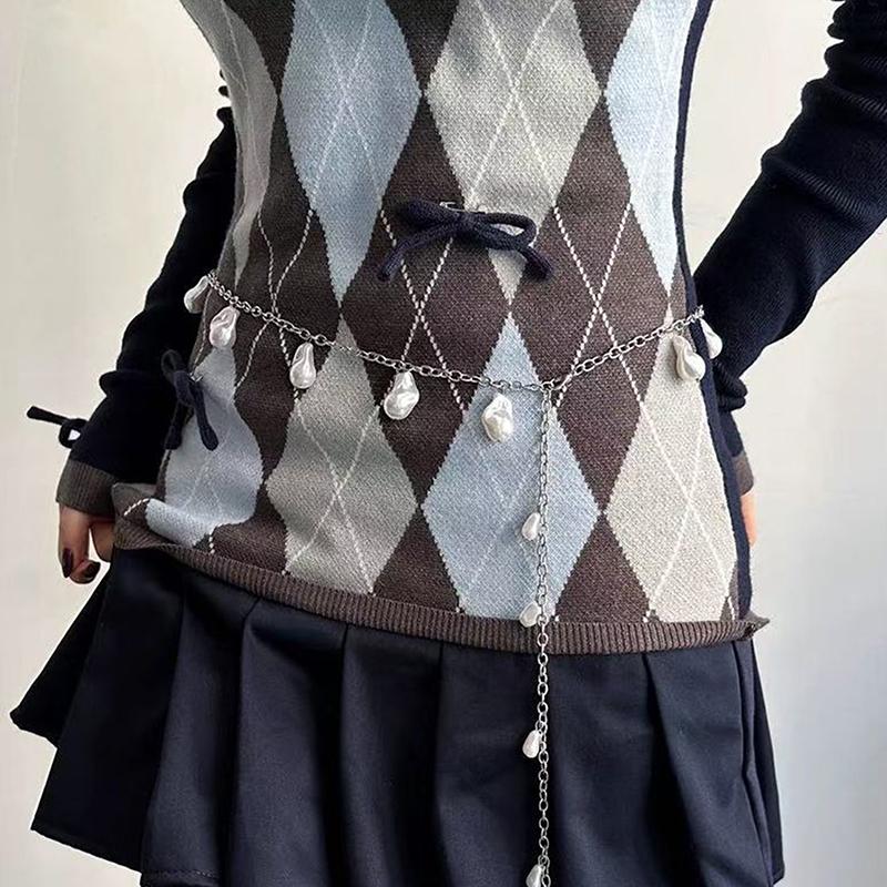 Flower Pearl Tassel Necklace Ladies Sexy Pearl Multi-Layer Body Chain Elegant Waist Chain For Beach Outfit  Accessory