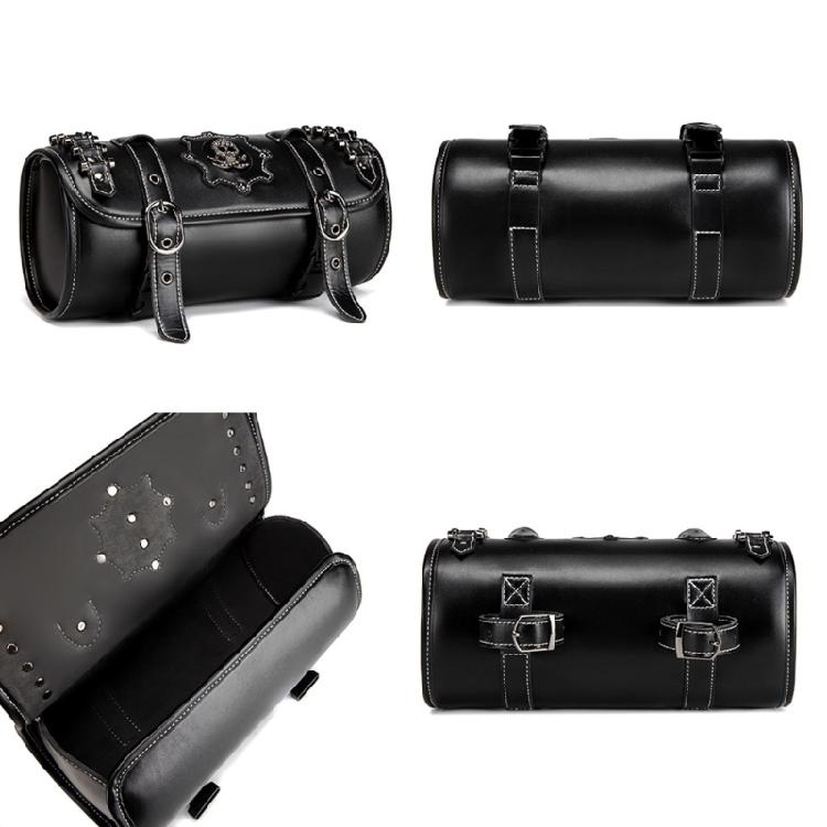 Front Fork Handlebar Bag Motorcycle Front Bag Tool Bag Skull Pattern Saddlebag PU Storage Pouch Motorbike Tool Bag