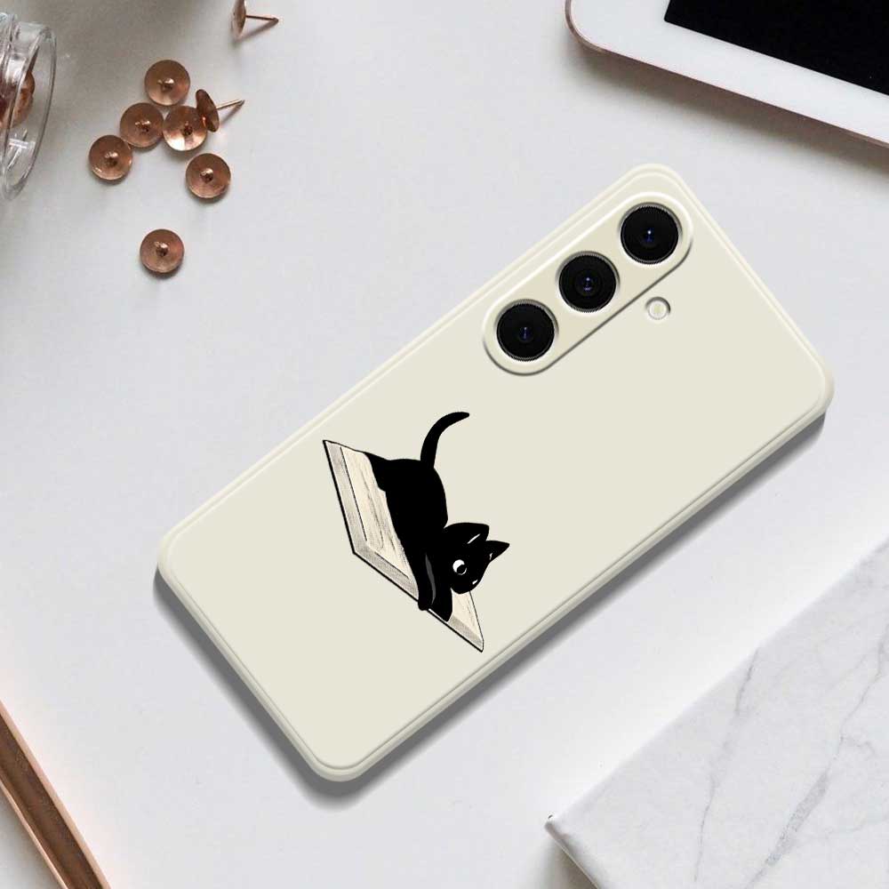 For Samsung Galaxy S25+ Case Book and Cat Pattern Printing Straight Edge TPU Phone Back Cover