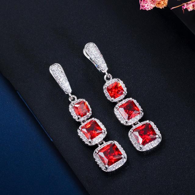 

Модные геометрические квадратные подвески для дам, брендовые свадебные украшения, блестящие хрустальные кубические серьги, роскошные свадебные украшения красный