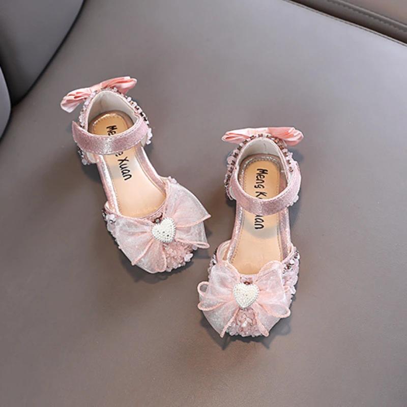 Little Girl Sandal Summer Elegant Kid Princess Bowknot Performance Flat Shoes Fashion Sweet Children Causal Heart Ballet Sandals