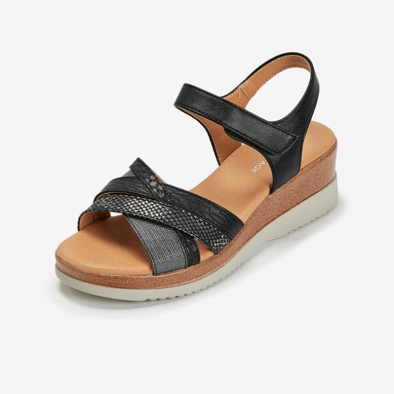 Young Age Women Mix Texture Sandals Black