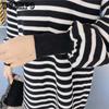 Turtleneck Knitted Dress  Stripe Women Sweater Long Sleeve Loose Split Bottomed Dress Commute Harajuku Autumn Winter