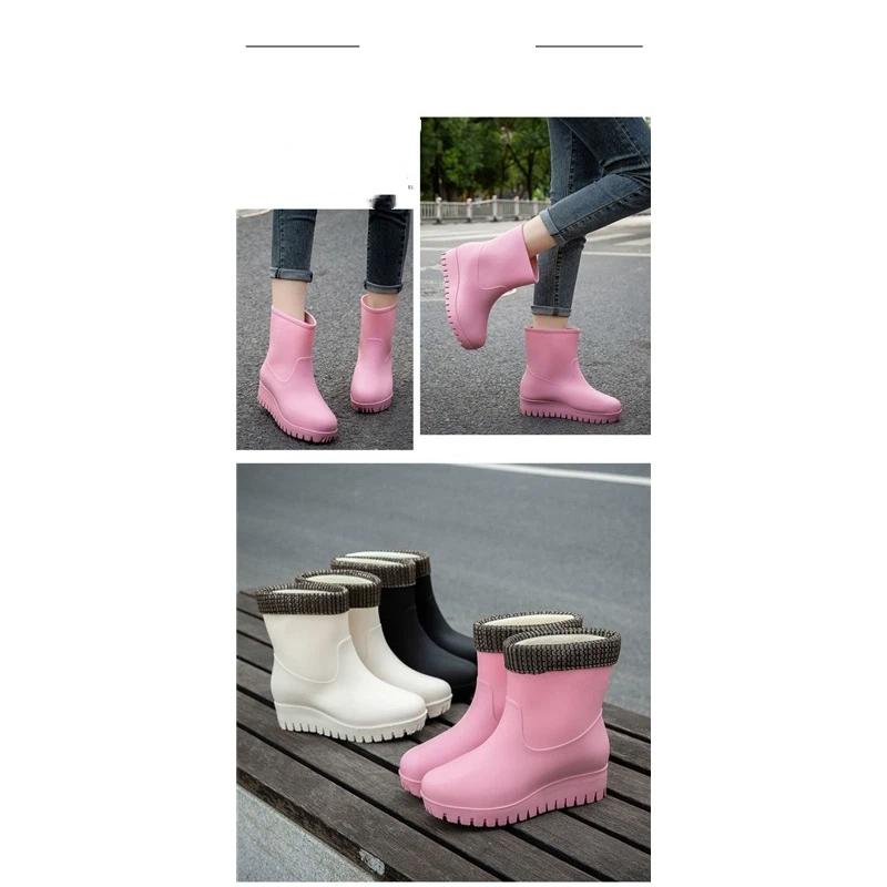 Fashionable And Warm Rain Boots For Women With Fleece Lining Waterproof And Anti Slip Midsole Water Shoes