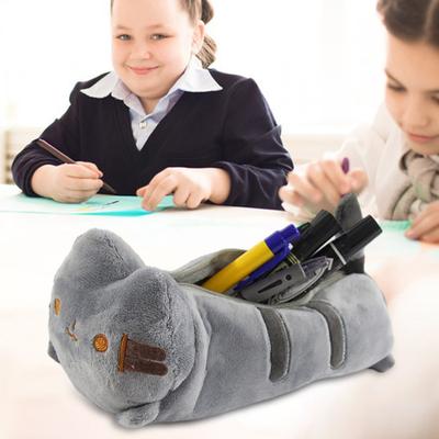 3D Plush Cat Pencil Case Zipper Closure Soft Stuffed Animal Stationery Cartoon Storage Pen Bag Student School Supplies
