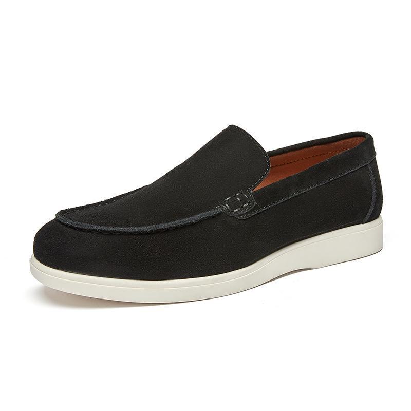 Men's British Style Slip-On Suede Loafers - Genuine Leather Nubuck Casual Shoes