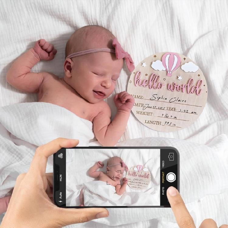 Anpassbare Neugeborenen Erinnerungsplakette Hallo Welt Baby Willkommensschild Kinderzimmer Wanddekorationen zur Geburtsanzeige