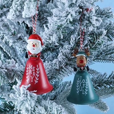 WTEMPO Cute Christmas Santa Claus & Elk & Snowman Shaped Bell Ornaments Iron Bell Handicraft Hanging Pendents Christmas Tree Decorations
