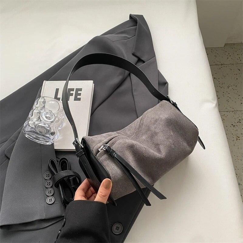 

Женские кожаные бархатные сумки через плечо для женщин 2024, зимняя женская маленькая сумка через плечо под мышками, сумки и кошельки серый