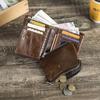 Men Genuine Leather Bifold Short Wallet RFID Blocking Zipper Coin Pocket