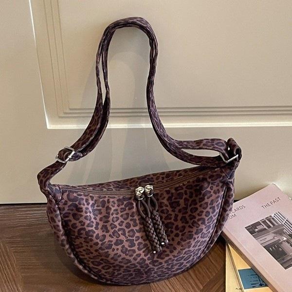 Autumn Winter 2025 Leopard Print Women's Crossbody Dumpling Bag - Retro, Versatile, Trendy Brown Handbag