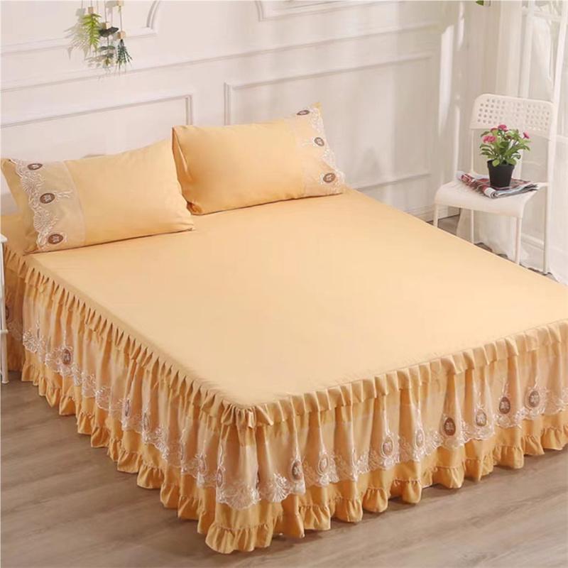 45cm Skirt Style Bedspread Ruffle Lace Exquisite Embroidery Bed Skirt Anti Slip Princess Bed Cover 1.5/1.8/2 M Bed Dust Cover