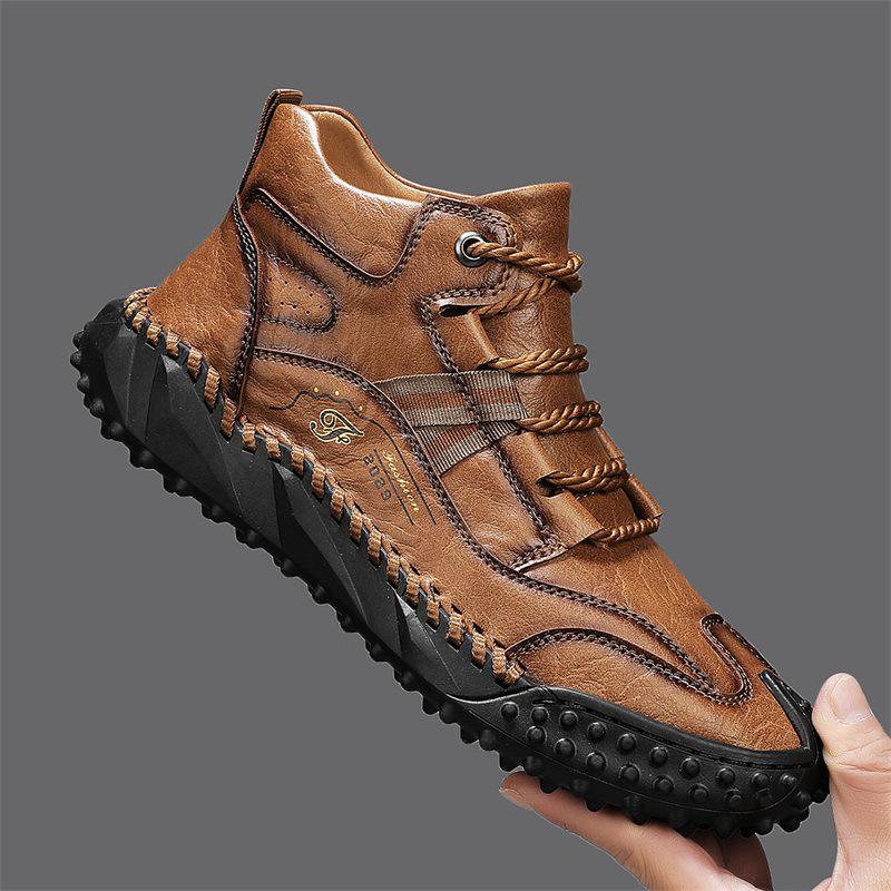 Italian Brand High-Grade Genuine Leather Men's Fleece-Lined High-Top Casual Sports Shoes