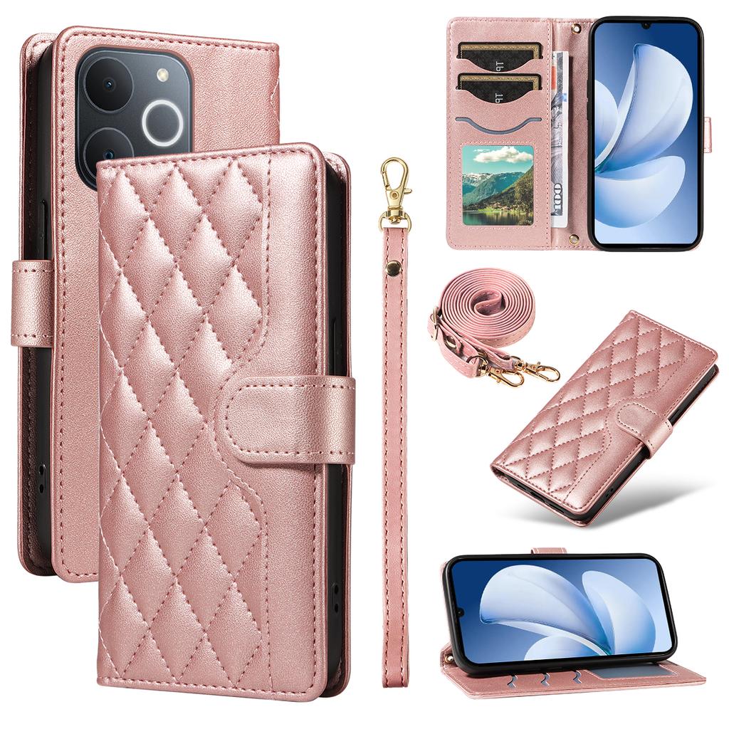 For Realme Narzo 80 Lite 4G/Realme Note 70T 4G/Realme Note 70 4G/Realme C71 4G (India) Wallet Case Rhombus Leather Phone Cover with Strap