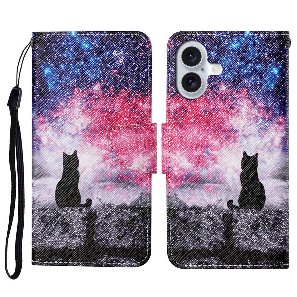 For iPhone 16 Case Pattern Printing Protective Leather Folio Phone Cover