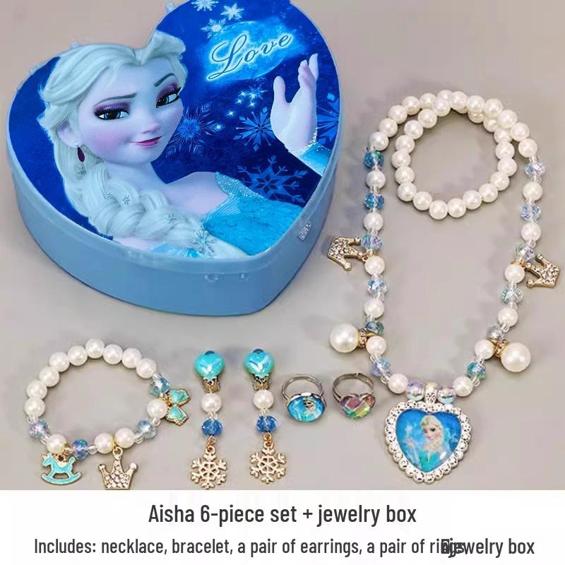 Frozen Elsa Jewelry Set: Princess Necklace, Bracelet, Earrings & Ring for Kids