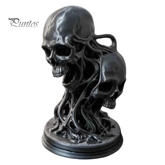 Gothic Style Home Accents 3D Printed Double Skull Ornament, Resin Twisted Skeleton Figurine, Desktop Secret Room Atmosphere Accessories Statue
