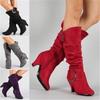 Botas de Inverno Femininas 2026 Moda Sexy Lady Botas de Cano Médio Salto Alto Camurça Sintética Fivela Botas Curtas Botas de Neve Peludas Mulheres