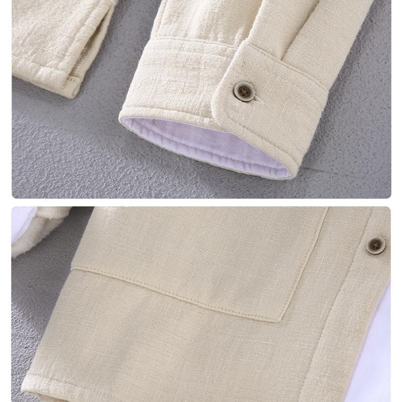 Winter Warm Shirts for Men Chinese Style Traditional Stand Collar Disc Buckle Shirts Male Thicken Casual Tops Cotton Linen Fleece Jacket