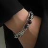 Retro Schwarzes Rissige Perlen Armband für Männer Frauen Edelstahl Doppellagige Kette Mode Hip-Hop Schmuck Handgelenkband