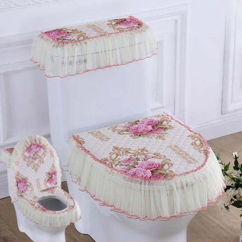 Toilets Cushion 3 Piece Set Lace Detachable Toilet Cover Cloth Dust Cover Toilets Seat Cushion Home Decoration Toilet Cover