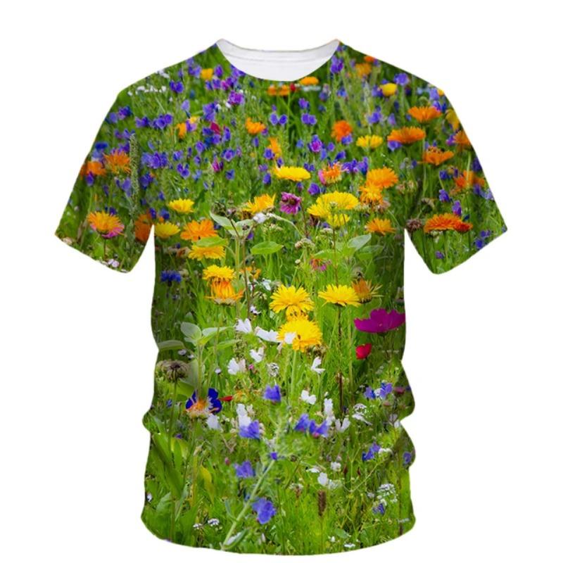 Flower Floral T-Shirts Plant Graphic 3D Print Men Women Beach Short Sleeve T Shirt Oversized Harajuku Tees Tops Kids Clothing