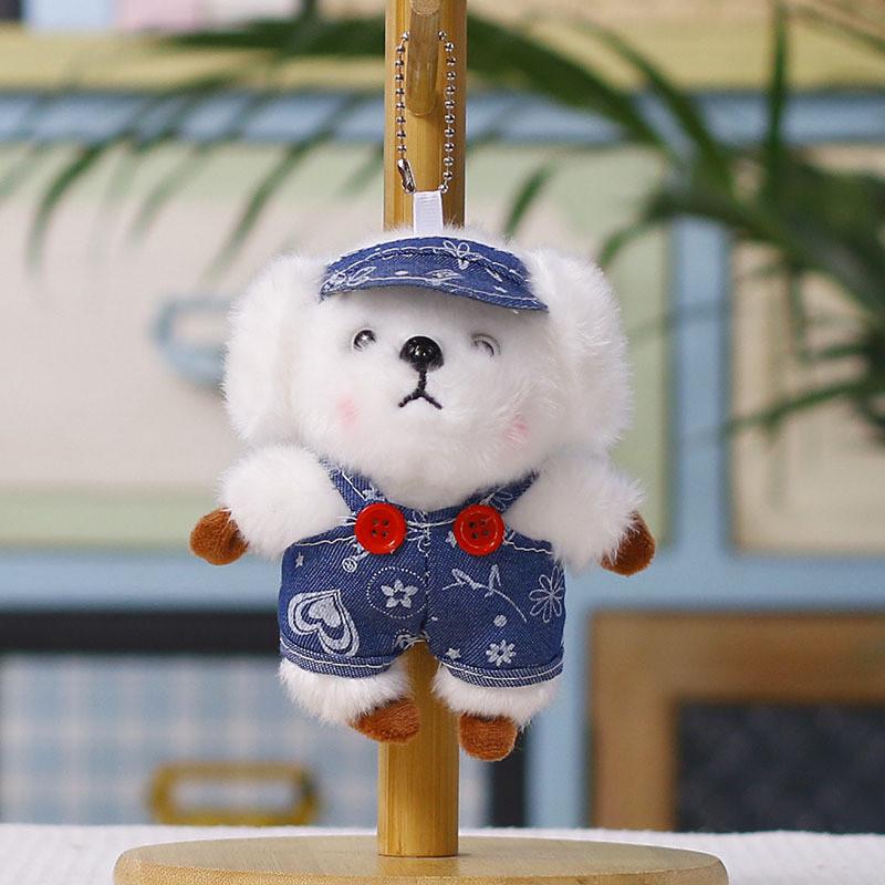 Plush Dog Charm With Denim Overalls For Collectors And Giftgiving