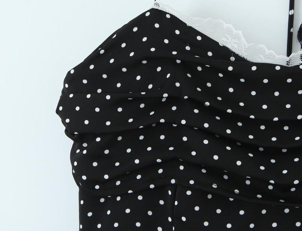 Women's Summer Sleeveless Polka Dot Color Block Cinched Waist Mini Dress