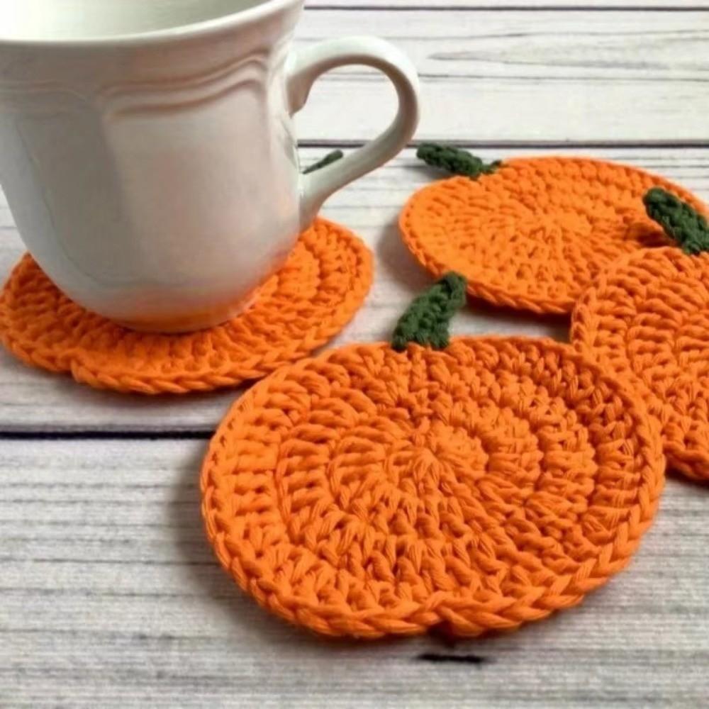 4pcs Pumpkin Shape Handmade Coasters Heat-Resistant Drink Mats New Fall Decor  Farmhouse Decor