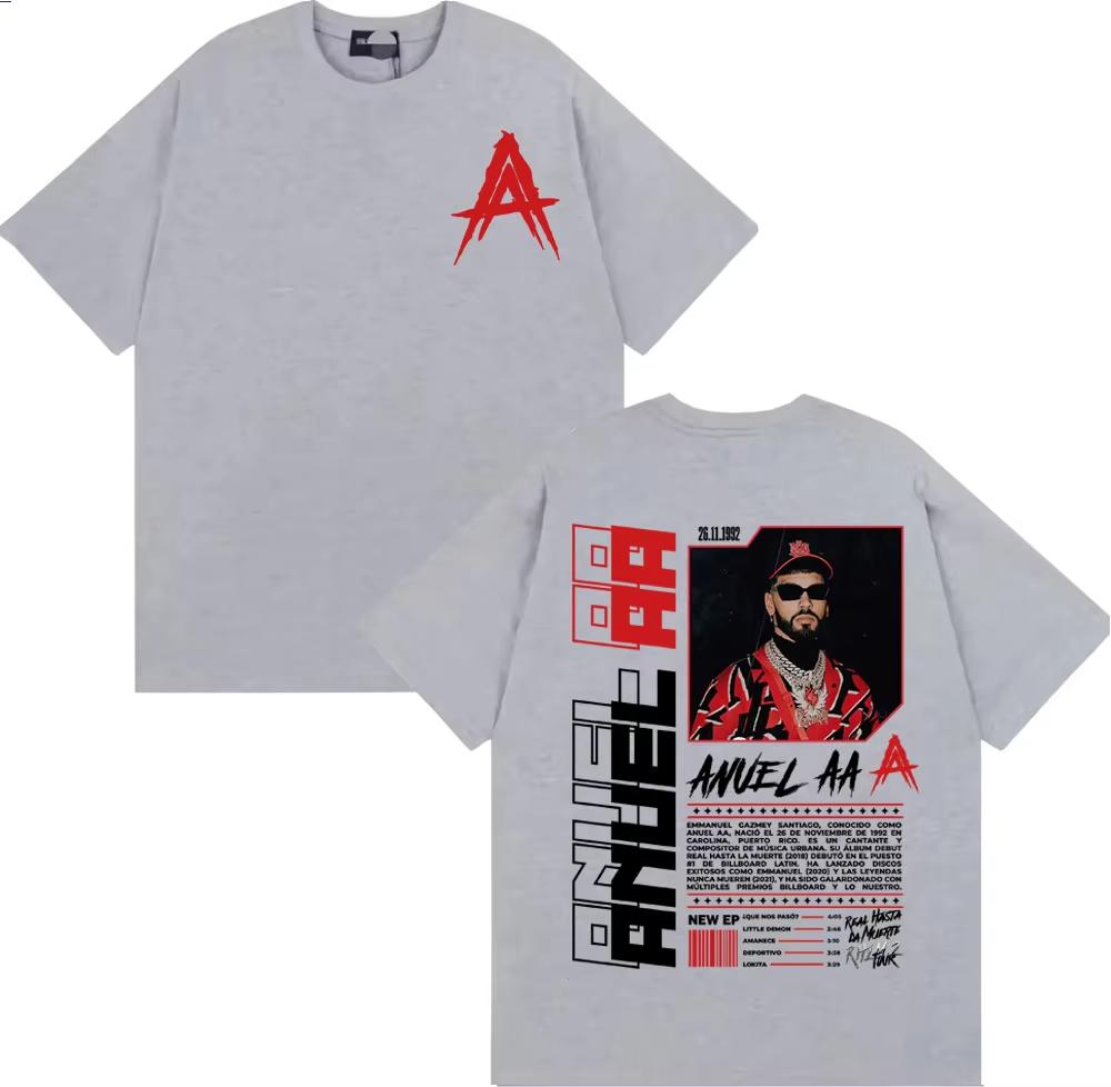 Anuel AA Rhlm 2 Real Hasta La Muerte Album T Shirt Men's Women Clothing Harajuku Gothic Vintage T-shirt Cotton Oversized T-shirt