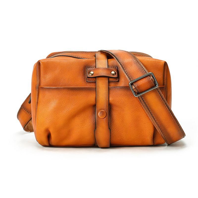 Crazy Horse Leather Men s Crossbody Bag Retro Wrinkled Cowhide Shoulder Casual Portable Men 24x12x16cm