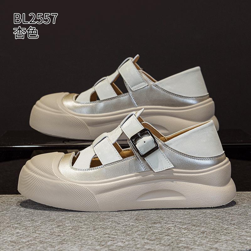 

Platform sandals summer new breathable retro board shoes hollow leather casual shoes 34 абрикосовый