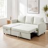 Corner Sofa Bed Linen Effect with Hidden Storage Compartment, 192x148x86 Cm, Cream White
