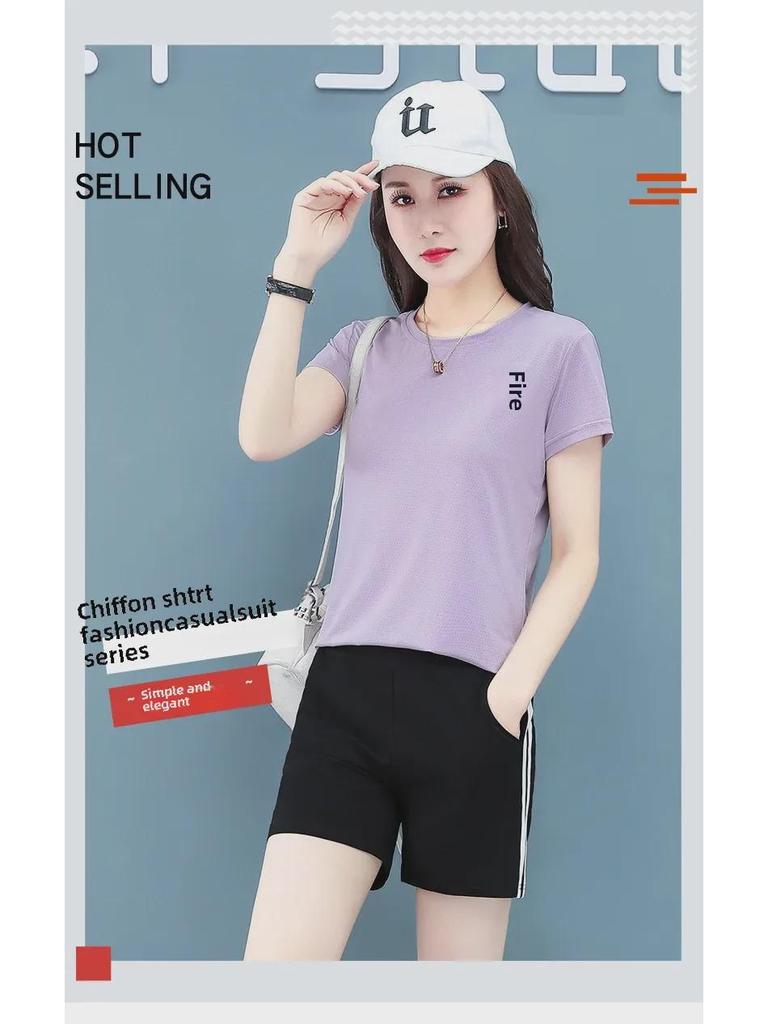 Women's Quick-Dry Summer Sports Set: Korean-Style Short-Sleeve Ice Silk Running Suit