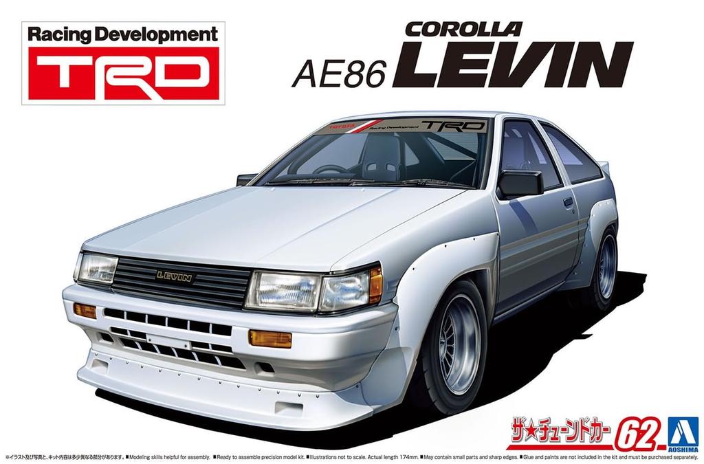 Aoshima Bunka Kyozai Die getunte Auto-Serie 62 Toyota TRD AE86 Corolla Levin N2-Spezifikation 1983 Plastikmodell (AOSHIMA) 1/24 Nr.