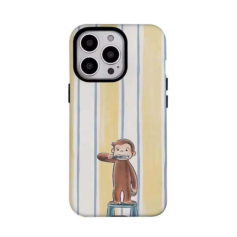 

Luxury Clmj Cute Monkey Curious George Phone Case for iPhone 17 16 15 14 13 12 11 X XS Air Pro Max Plus Double-layer Back Cover iPhone 15 Pro