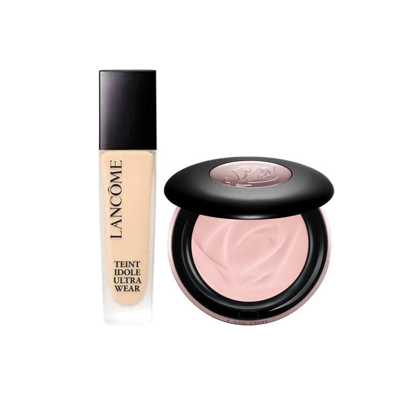 Lancôme Long-wearing liquid foundation soft focus powder makeup set to modify skin tone + Liquid foundation #PO-03 Powder powder #00 розовый