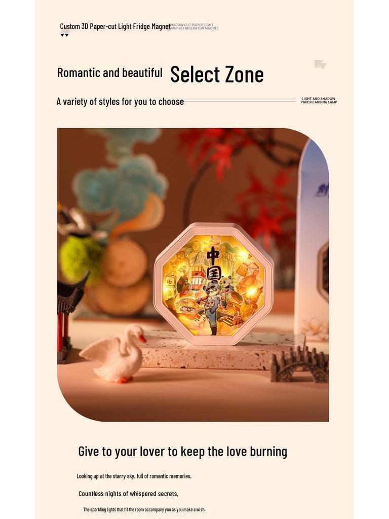 Guochao Paper Sculpture Fridge Magnet Souvenirs for Tourist Attractions