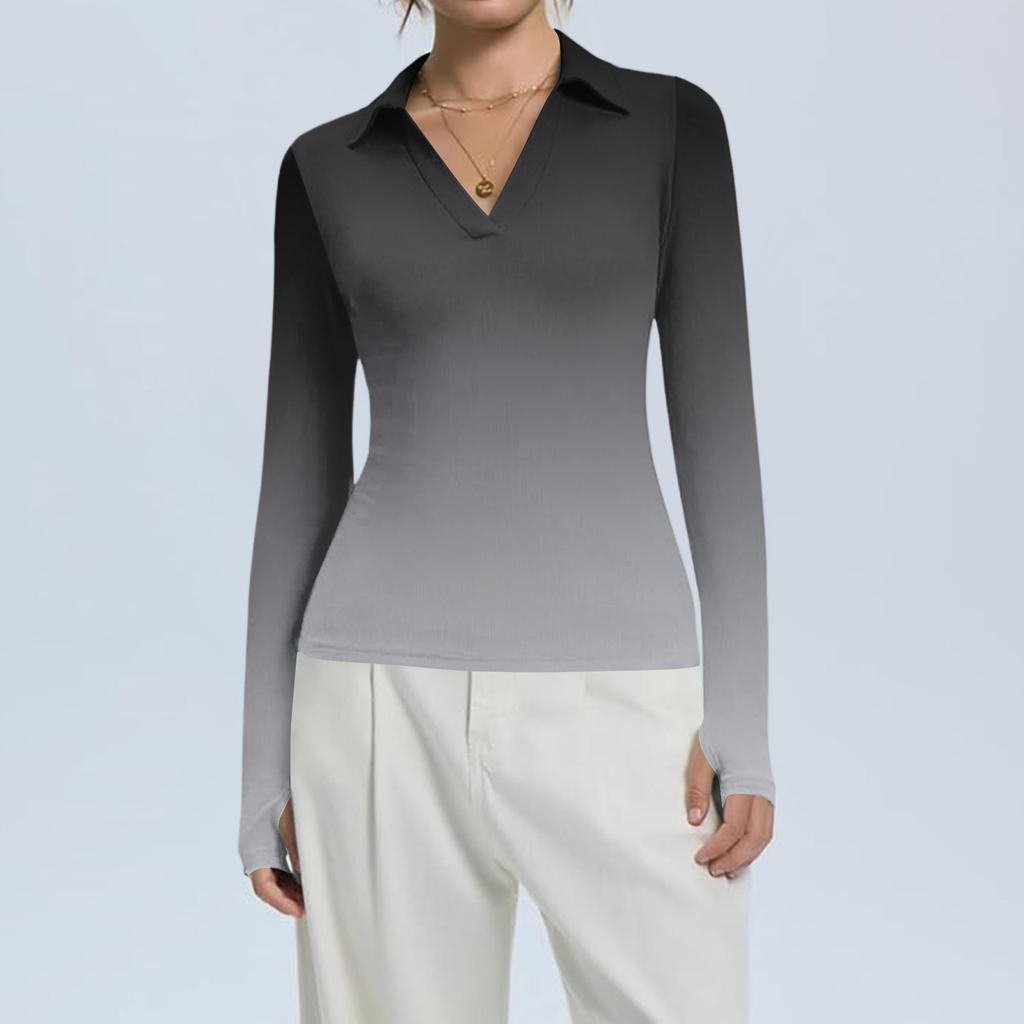 Damenmode Lässig Bedruckt V-Ausschnitt Langarm Knopfleiste Oberteil