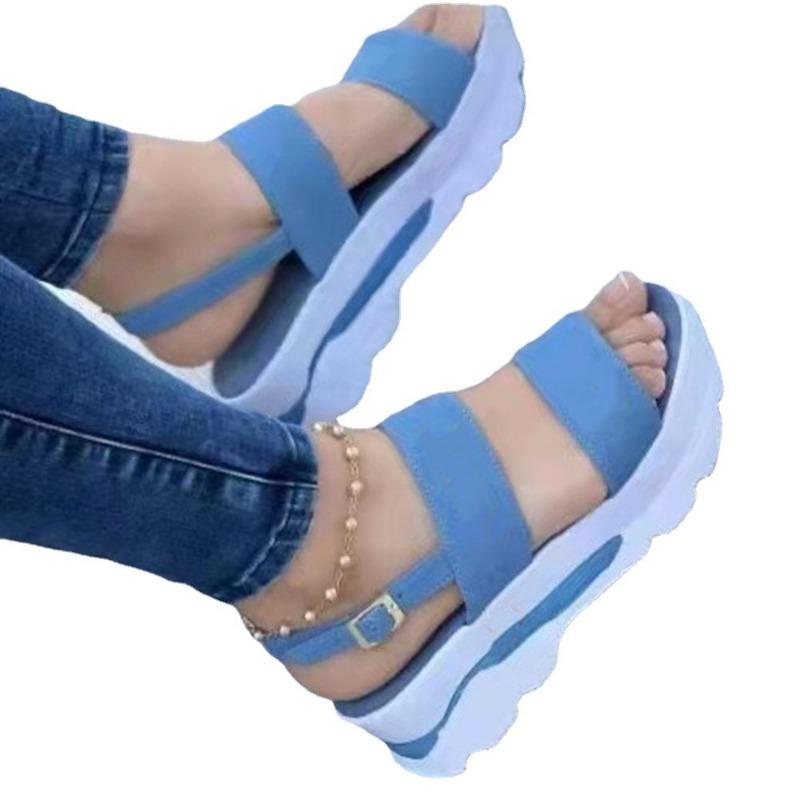 Summer new muffin platform women's sandals open-toe word with muffin wedge heel student sandals women